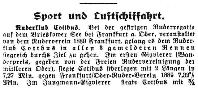 1914: 3 Siege des RCC bei Regatta in Frankfurt/O